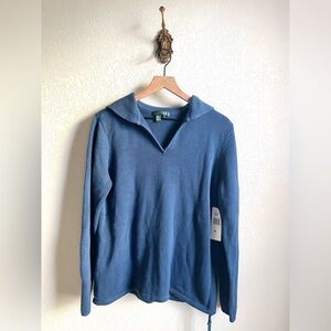 Ralph Lauren Denim Blue V-Neck Sailor Collar Sweater